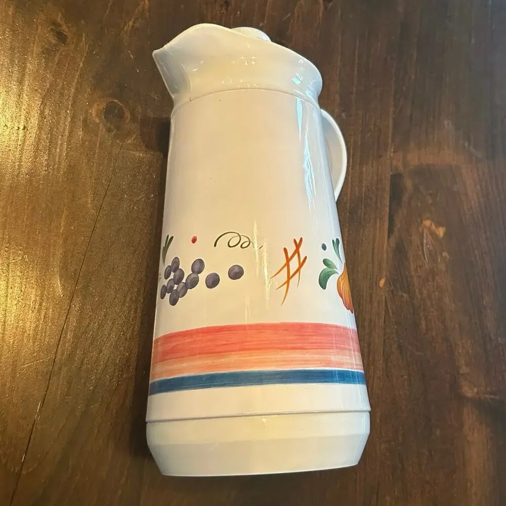 Vintage Hot Cold Vacuum White Floral‎ Flask Pitcher In Box Original Instructions